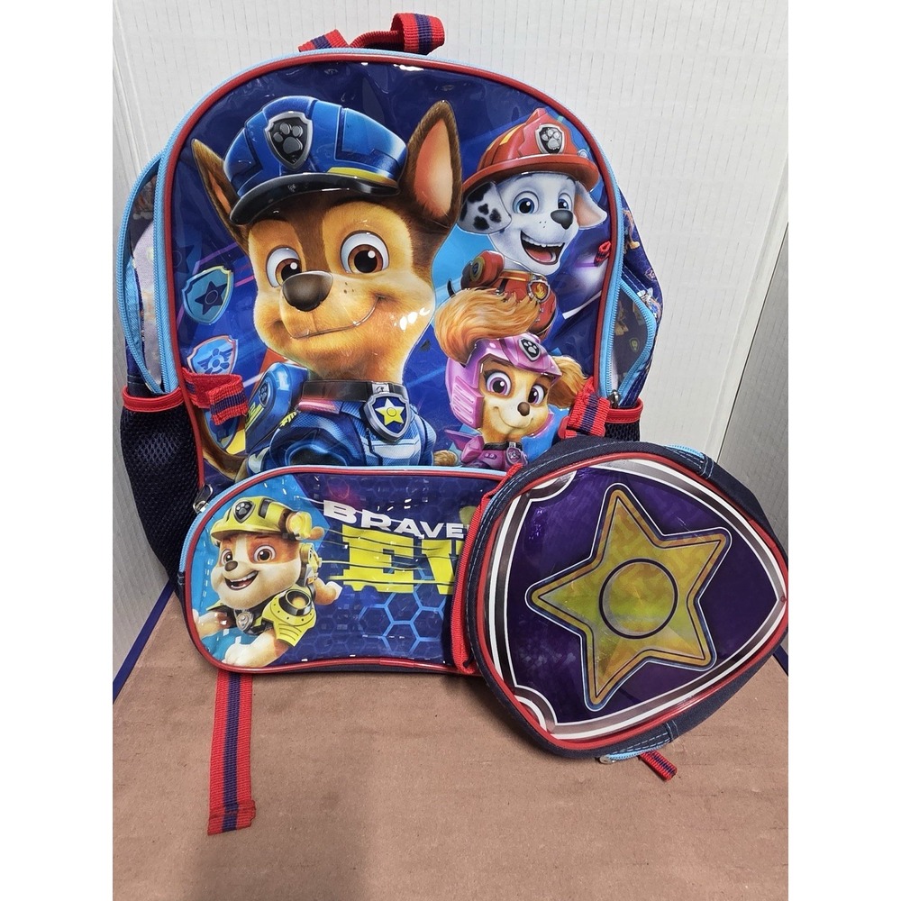 Paw Patrol Kids Backpack w/ Detachable Lunch Bag Chase Marshall Skye Rubble
